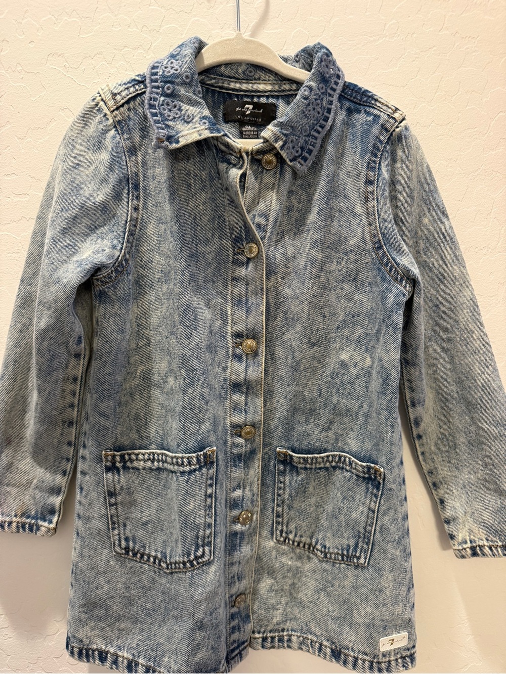 7 For All Mankind Girls Light Wash Denim Jacket Dress - Blue